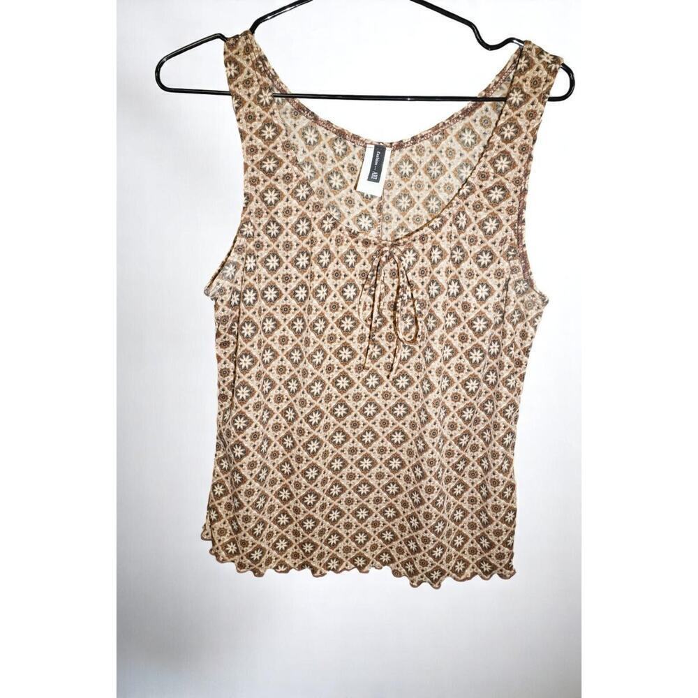 Y2K fashion…ART Sleeveless Top Women’s 2X – Retro Geometric Floral Print Lettuce